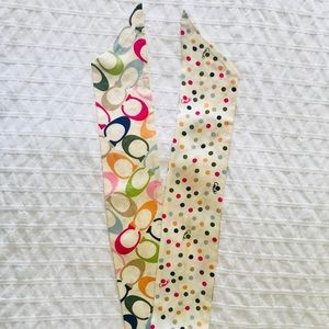 Coach multi-colored silk twilly polka-doted scarf